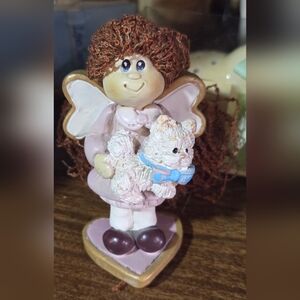 Angel Figurine with Dog - Pink and Brown